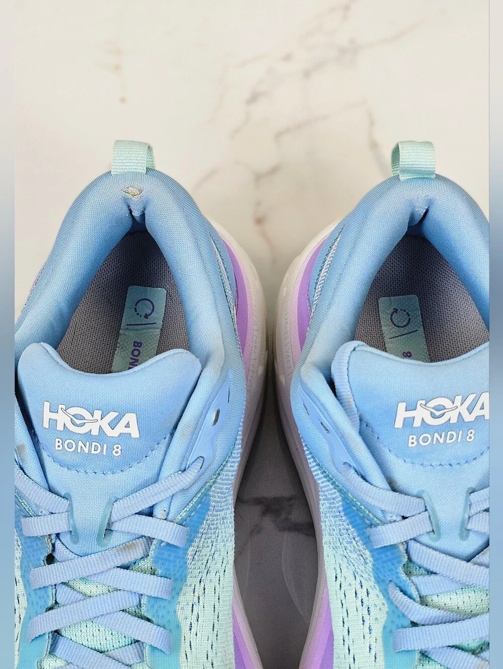 HOKA One One Women's Bondi 8 Running Shoes in Ice Water / Bellwether Blue